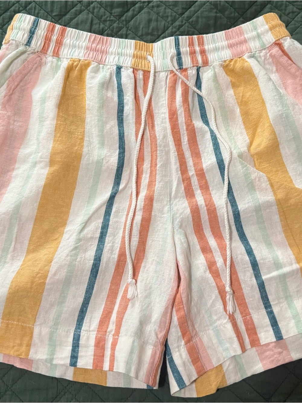 Beachlunchlounge Cotton Striped Drawstring Bermuda Linen-blend Shorts